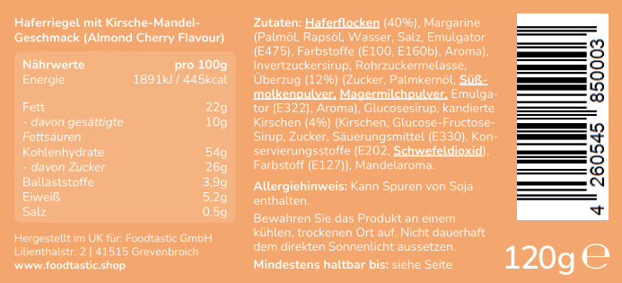 Foodtastic Power Cake 120g Almond Cherry