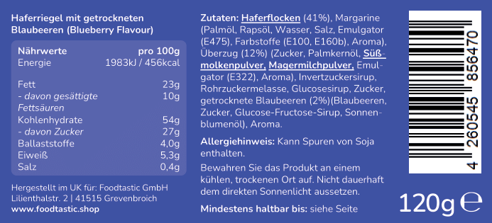 Foodtastic Power Cake 120g Blueberry