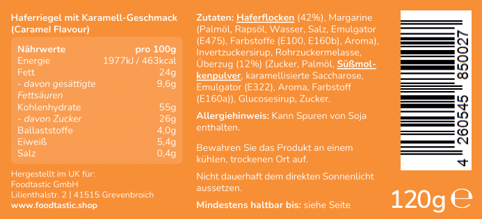 Foodtastic Power Cake 120g Caramel