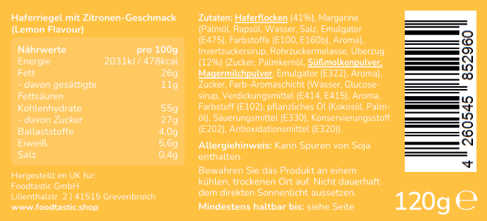 Foodtastic Power Cake 120g Lemon
